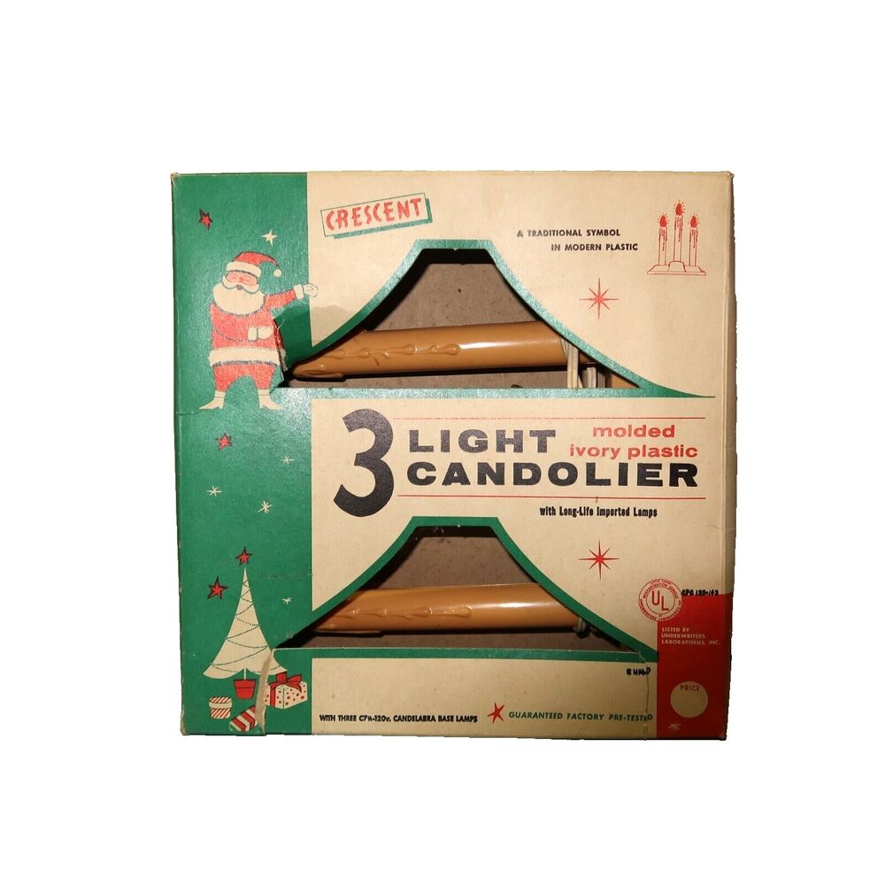 Crescent 3 Light Candolier Electric Christmas Window Candelabra Vtg New Untested